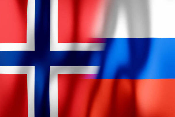 Flagi Norwegii i Rosji - ilustracja 3D - Zdjęcie, obraz