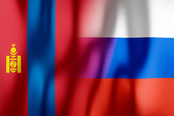 Bandeiras da Mongólia e Rússia - ilustração 3D - Foto, Imagem