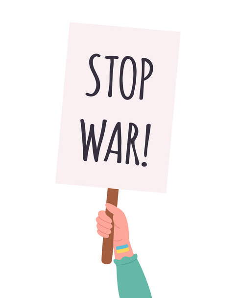 Person holding placard. No war concept. Street demonstration, placard protest, political revolution, demonstrate. - Vector, Image