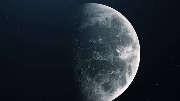 Realistic moon. Moon in open space over stars. 3d rendering. - Photo, Image
