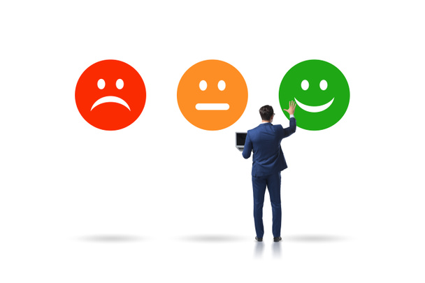Ilustração do feedback do cliente com rostos e empresário - Foto, Imagem