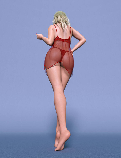 Beautiful sexy woman red lace lingerie.Intimate clothing collection.Bright makeup.Woman studio photography.Conceptual fashion art.Femme fatale.3D Render. - Φωτογραφία, εικόνα