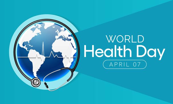 El Día Mundial de la Salud se celebra cada año el 7 de abril, para crear conciencia sobre la salud y el bienestar general de las personas en todo el mundo. Ilustración vectorial - Vector, Imagen