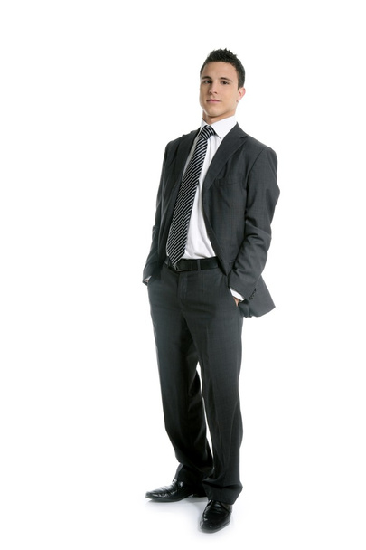 Businessman young stand up, full length on white - Foto, Imagen