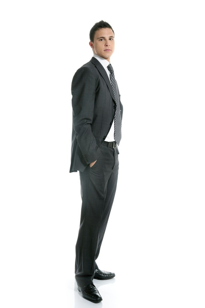 Businessman young stand up, full length on white - Foto, Imagen