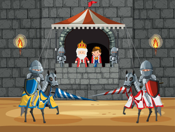 Μεσαίωνας με βασιλικούς χαρακτήρες και ιππότες εικονογράφηση - Διάνυσμα, εικόνα