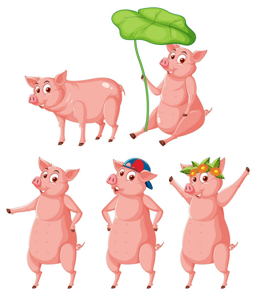Sarja erilaisia maatilan sikojen sarjakuva tyyli kuva - Vektori, kuva