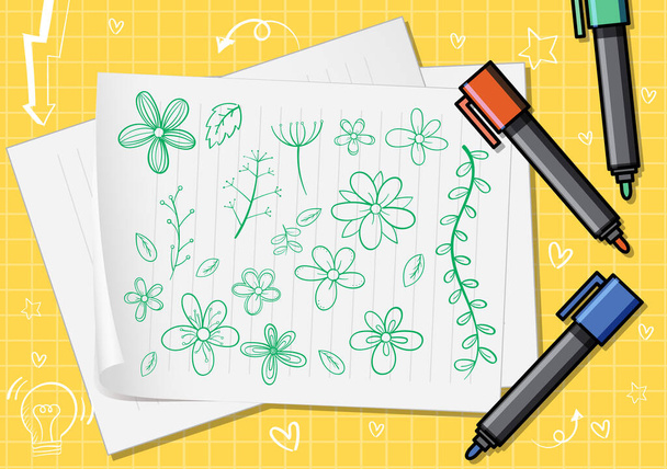Hand drawn doodle icons on paper illustration - Vector, Image