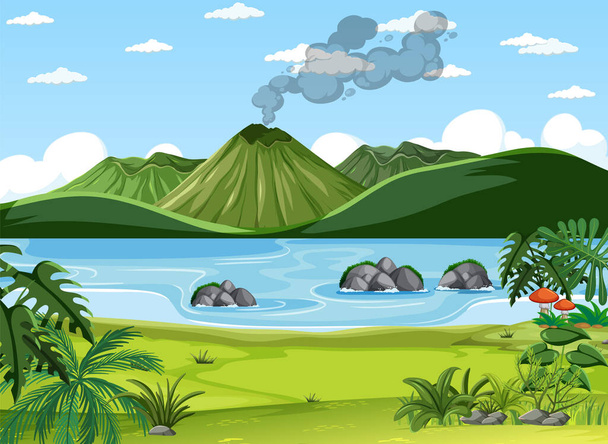 Prehistoric forest scene background illustration - Vector, Image