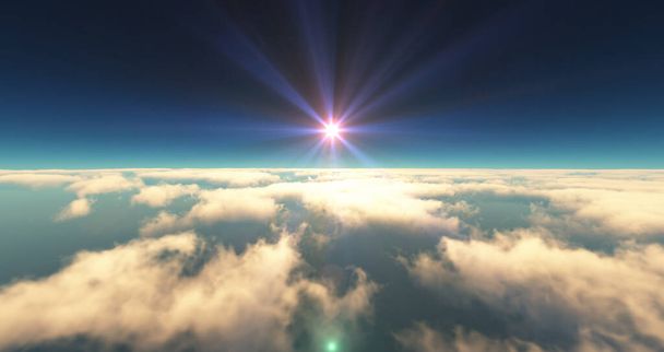 voar acima das nuvens paisagem por do sol. 3d renderizar ilustração - Foto, Imagem