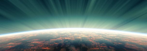 zonsopgang uit de ruimte aurora, 3d weergave illustratie - Foto, afbeelding