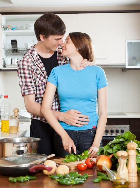 Couple having flirt at kitchen - Fotoğraf, Görsel