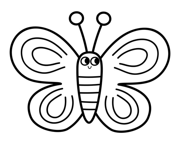 Vector black and white butterfly icon. Adorable farm picture. Funny woodland, forest or garden insect. Cute bug illustration or coloring page for kids isolated on white backgroun - Vector, Image