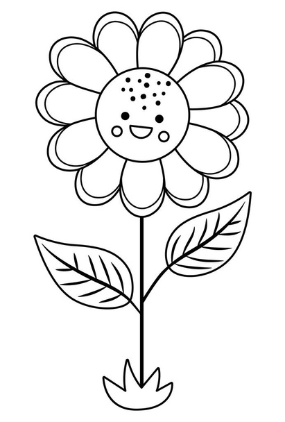 Vektorová černá a bílá ikona slunečnicové linie. Obrys kvetoucí slunečnice ilustrace nebo zbarvení stránky. Květinové klima. Roztomilý letní květ izolovaný na bílém pozadí. Farm plant pictur - Vektor, obrázek