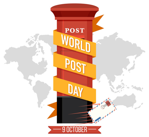 Mondo post giorno con una cassetta postale sulla mappa del mondo sfondo illustrazione - Vettoriali, immagini