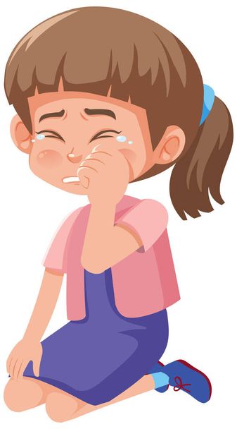 Kleines Mädchen weint auf weißem Hintergrund Illustration - Vektor, Bild