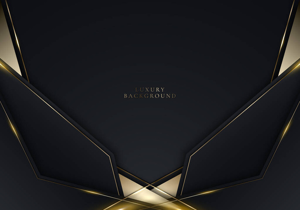 Design de modelo de banner de luxo moderno 3D linha dourada geométrica e brilhante preta com faísca de iluminação no fundo escuro. Ilustração gráfica vetorial - Vetor, Imagem