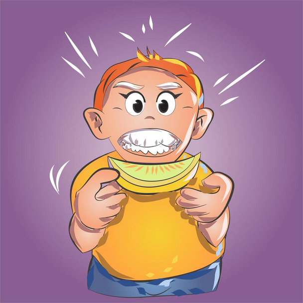 Comer un limón personaje de dibujos animados Vector ilustración - Vector, Imagen