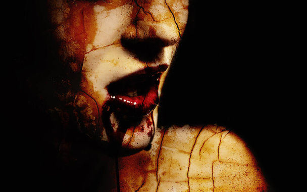 Woman with bloody mouth close up photo - Foto, Bild