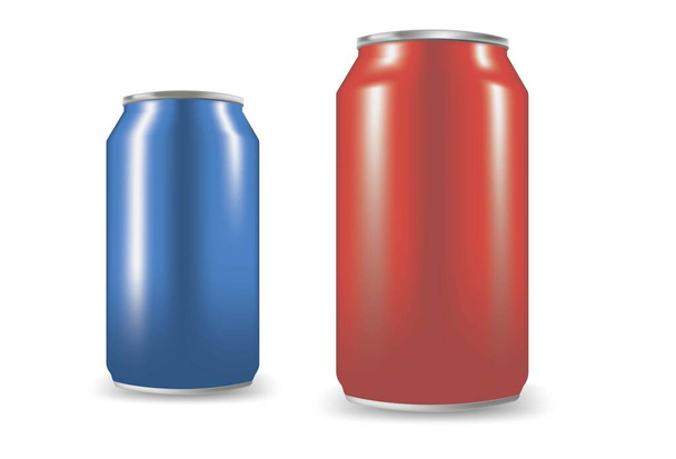 Realistic blue and red aluminum cans vector illustration - Vector, Image
