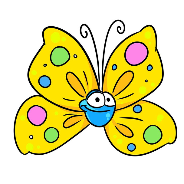Little beautiful yellow butterfly insect animal illustration cartoon character isolated - 写真・画像