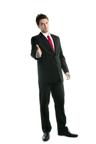 Full length suit businessman friendly handshake - 写真・画像