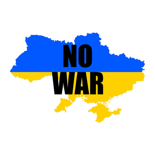 Aucun concept de guerre le fond d'une carte de l'Ukraine coloré aux couleurs du drapeau national. Affiche "PAS DE GUERRE". Illustration vectorielle - Vecteur, image