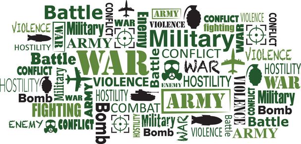 Πόλεμος στρατός σχετικές λέξη σύννεφο λέξη-κλειδί bector σχεδιασμό ετικέτα - Διάνυσμα, εικόνα