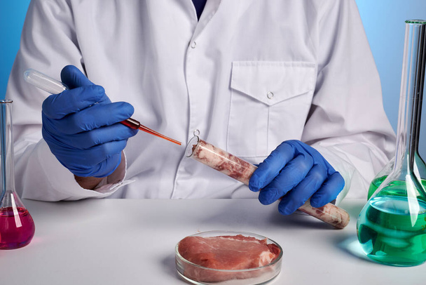 Photo of Vet Doctor Blood Test Meat Test-Tube - Foto, afbeelding