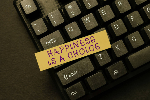 Handwriting text Happiness Is A Choice. Business approach Stay happy no matter what Inspired Motivated Programmer Creating New Software, Coder Typing Programming Language - Photo, Image