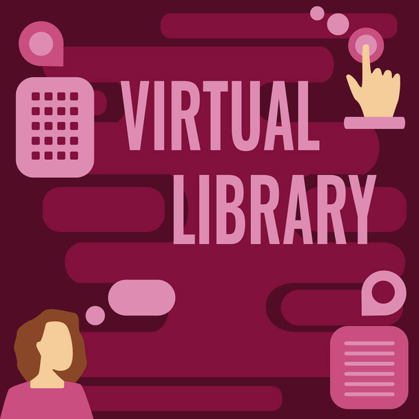 Schreiben von Text Virtuelle Bibliothek. Auf Virtueller Bibliothek geschriebenes Wort Frau Innovatives Denken Führende Ideen in eine stabile Zukunft. - Foto, Bild