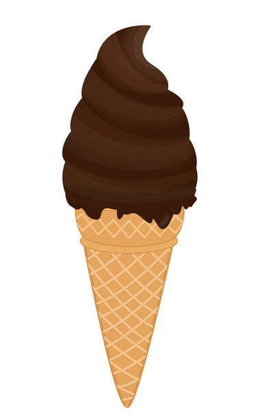 Chocolate ice cream cone on white background, vector Illustration - Vektör, Görsel