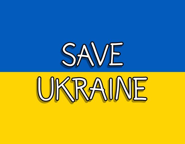 Pace scritta a mano, salvare, senza guerra, contro la guerra in Ucraina con sfondo bandiera nazionale ucraina. Libertà pacifica, unita e solidale in Ucraina. - Foto, immagini