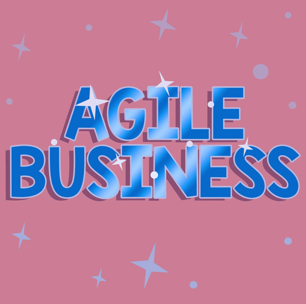 Rukopis Agile Business. Obchodní vitrína schopnost rychle se přizpůsobit trhu s je trend Line Ilustrované pozadí s různými tvary a barvami. - Fotografie, Obrázek