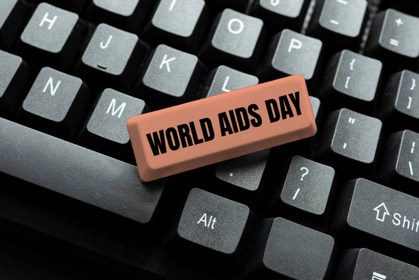 Merkki, joka näyttää maailman aids-päivän. Käsitteellinen valokuva Maailman aids-päivä Uusien virustorjuntaohjelmien koodien kehittäminen, tiedostojärjestelmän järjestäminen - Valokuva, kuva