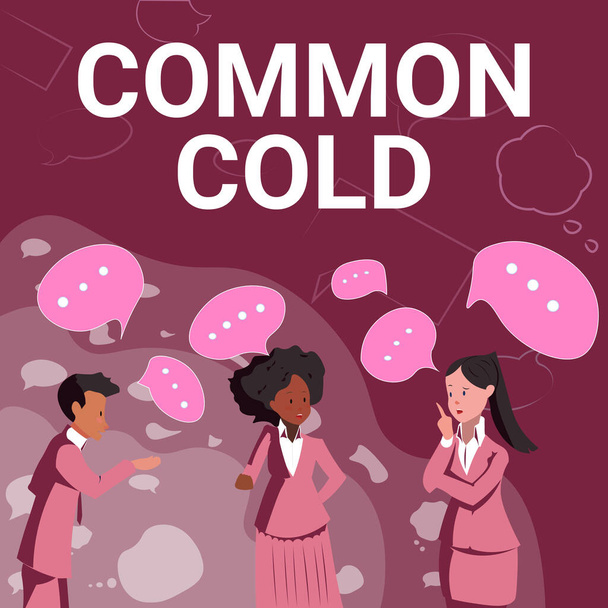 Tekst pisma Common Cold. Koncepcja oznaczająca zakażenie wirusowe w górnych drogach oddechowych wpływające głównie na nos Ilustracja partnerów Budowanie nowych wspaniałych pomysłów na poprawę umiejętności. - Zdjęcie, obraz