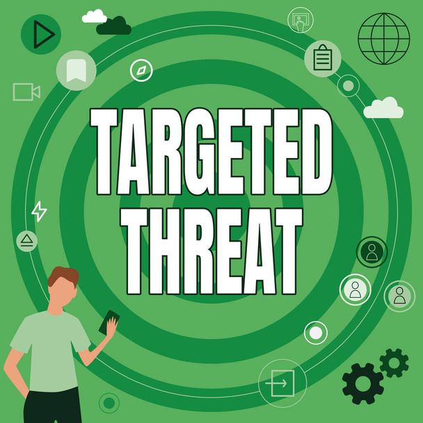 Tekst pokazujący inspirację Targeted Threat. Internet Concept class of malware przeznaczone dla jednej konkretnej organizacji Biznesmen Innowacyjne myślenie Wiodące idee W kierunku stabilnej przyszłości. - Zdjęcie, obraz