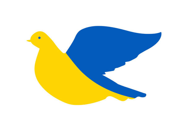 Paloma voladora que simboliza el país libre de Ucrania. El concepto es un pájaro revoloteando pintado en los colores de la bandera nacional ucraniana. Símbolo de independencia. Ilustración vectorial sobre fondo blanco - Vector, imagen