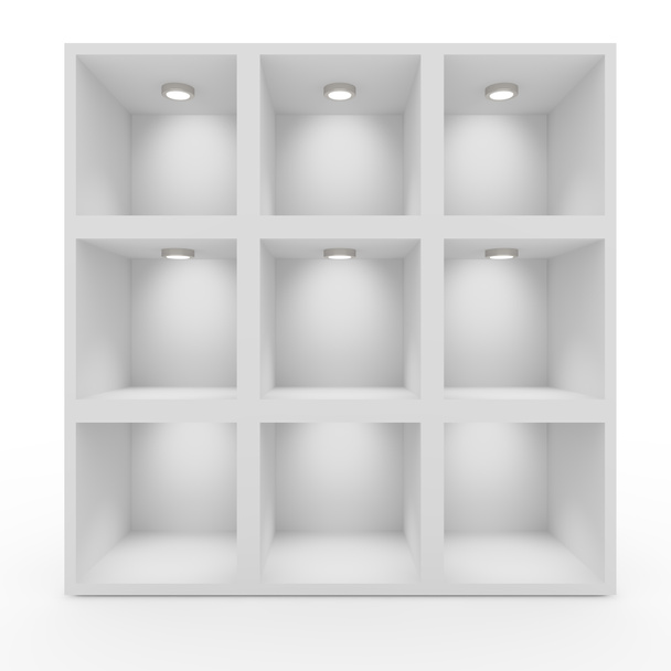 Empty white shelves with lighting - Photo, Image