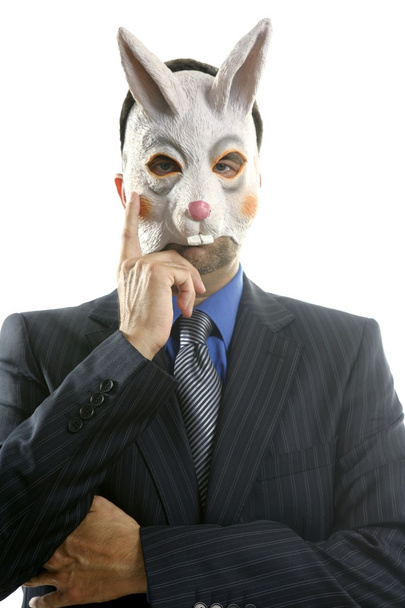 Businessman with funny rabbit mask - Photo, Image