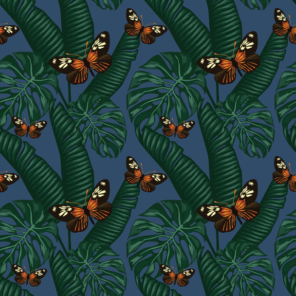 tropical leafs and florals seamless pattern design - Vettoriali, immagini