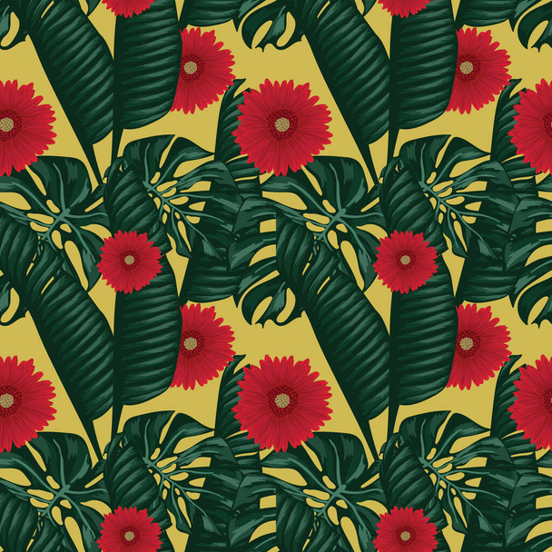 tropical leafs and florals seamless pattern design - Vector, Image