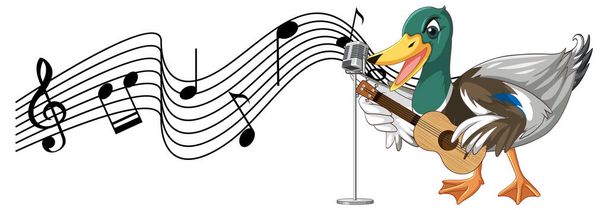 The duck play guitar, ukulele with music note illustration - Vector, Image
