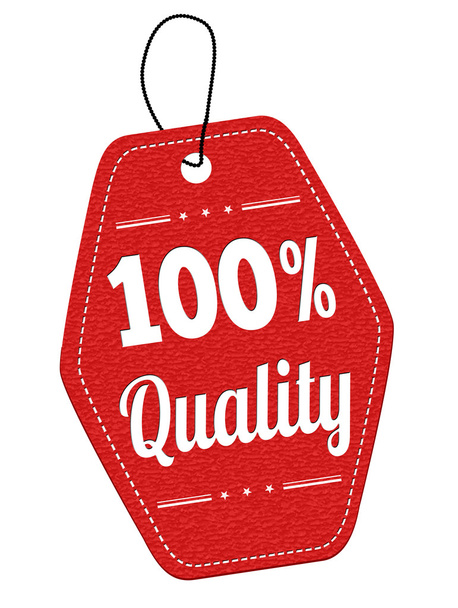 100 pecent kwaliteit rood lederen label of prijskaartje - Vector, afbeelding