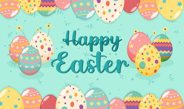 Happy Easter design with decorated eggs illustration - Vector, afbeelding