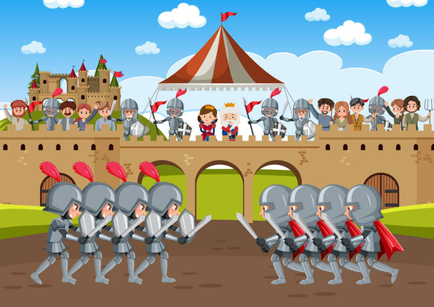 Medieval scene with royalty character and armor knights illustration - Vektor, Bild