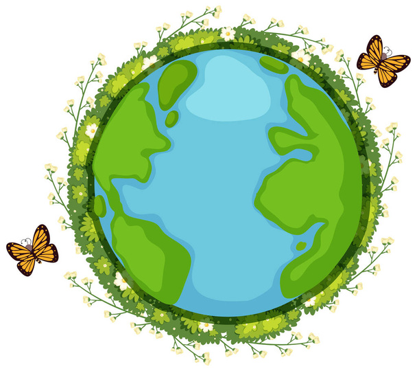 Isolierter Planet Erde mit zwei Schmetterlingen Illustration - Vektor, Bild