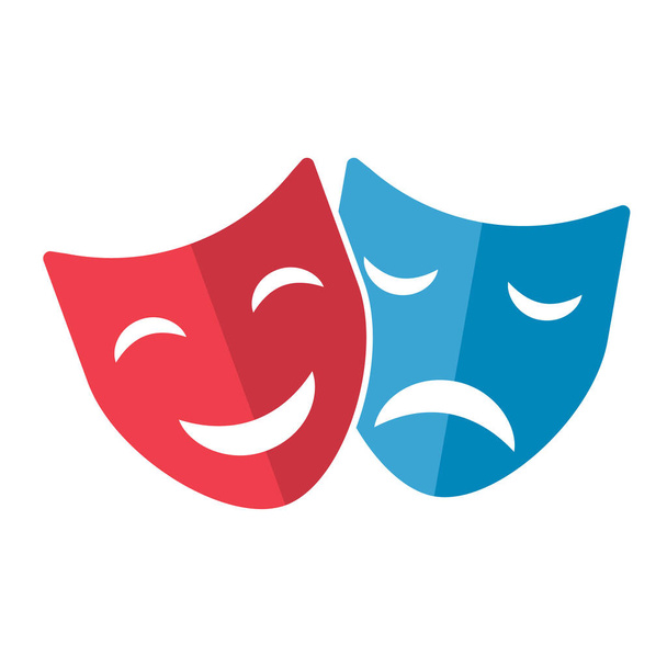 Tiyatronun yüz maskesi ikonu, duygu aktörü komedi ve drama sembolü, festival işareti vektör illüstrasyonu . - Vektör, Görsel