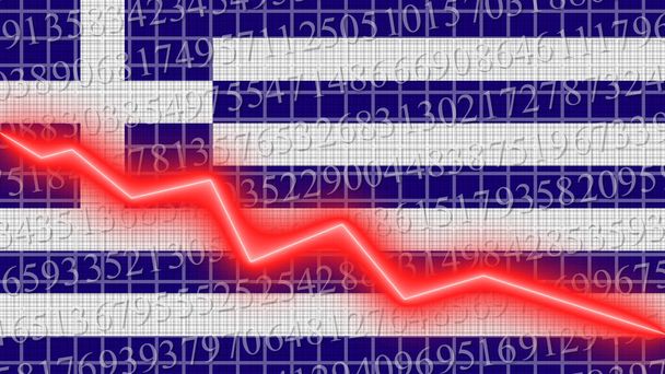 Zpráva o pokroku v oblasti řecké vlajky a hospodářského a finančního růstu - červená neonová klikatá čára 3D ilustrací - Fotografie, Obrázek