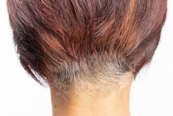 Moyen âge asiatique femme préoccupation au sujet des cheveux gris dans la ménopause. - Photo, image